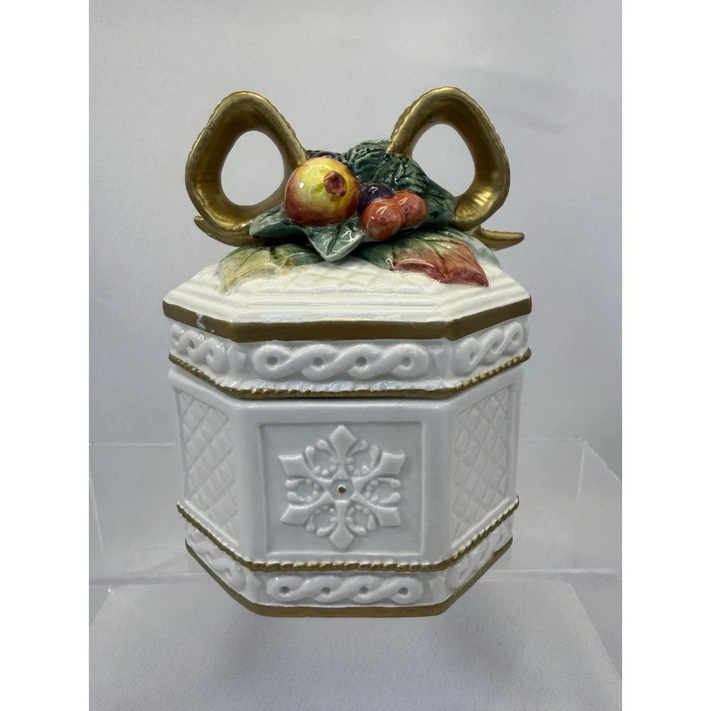 Fitz and Floyd Holiday Classics Hand Crafted‎ Candy Jar With Lid Beautiful 5